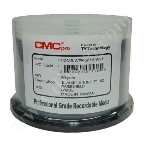 DVD-R CMC Professional, TY, Inkjet Printable, High Photo Glossy, Watershield, 4.7GB, 16X, Cake box 50бр.